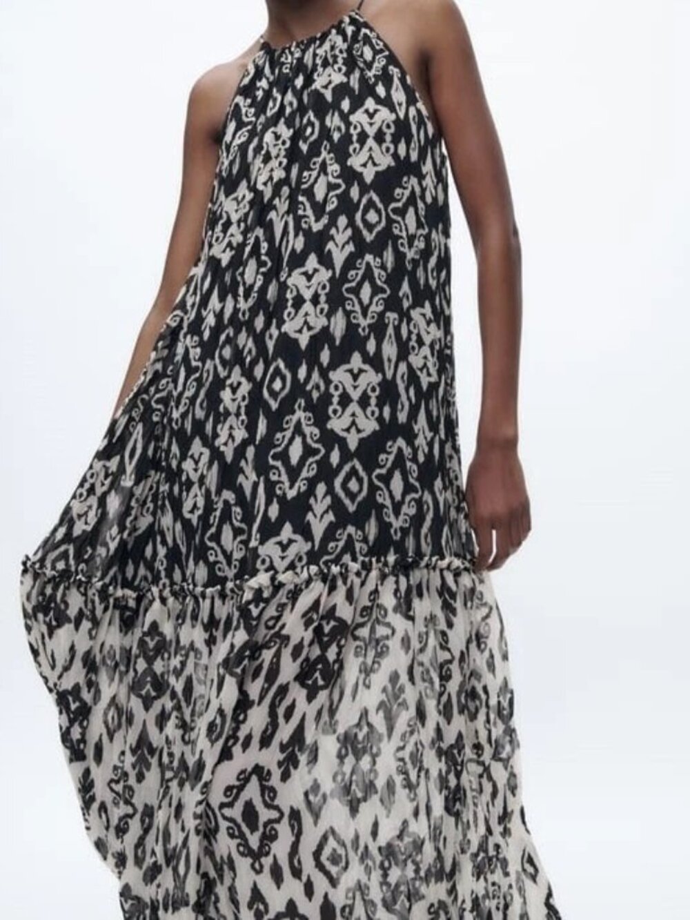 Zara Printed Midi Dress Black Chiffon Combo Contrasting Print Size Medium NWT